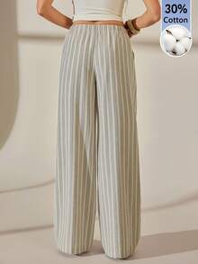 SHEIN Tall White Sequin Wide Leg Casual Boho Pants For Vacation, Tall Women Vacation Autumn - Khaki - View 2