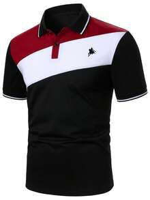 Manfinity Homme Men's Knight Print Colorblock Casual Versatile Commute Travel Short Sleeve Polo Shirt - Multicolor - View 3