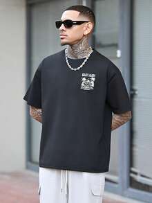 Devon Thys SU ER Men's Fashionable Printed Loose Short Sleeve T-Shirt | Exquisite Design | Summer Essential | Easy To Match, Showcasing Your Style - Black - View 5