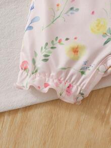 SHEIN 新生兒花卉印花圓領連身衣與髮帶2件套 - 彩色 - 查看 6