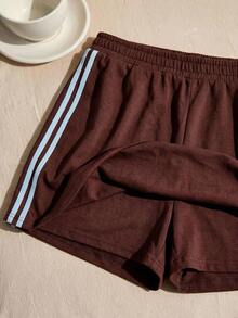 Comfortcana Damen Große Größen Lässig Vintage Amerikanischer Sportlicher Stil Seitenstreifen Braun Strickrock, Elastischer Bund Rock - Braun - Übersicht 2