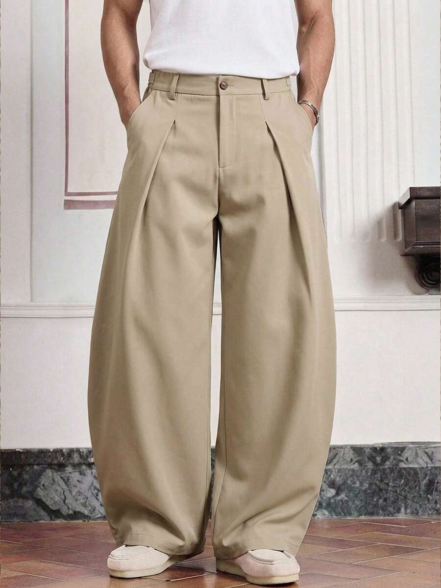 SWAVVY Pantalones largos holgados de moda para hombre primavera/verano - Caqui - Ver 1