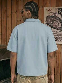 CalleClaro Chaqueta vaquera con cremallera y bolsillo bordado, versátil para hombres - Azul - Ver 2