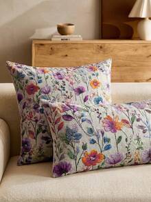 2D Flat Pillow Cover Featuring A Colorful Plant And Flower Design Short Plush Material - Multicolor - View 5