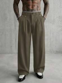 AXEPEAK Men's Casual Versatile Solid Color Straight Leg Pants - Khaki - View 6