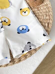 SHEIN Playful Pals Romper Bayi Laki-laki Motif Kepala Beruang Musim Panas dengan Desain Saku, Cocok untuk di Rumah, Santai, Pesta, dan Bepergian - Putih - View 7