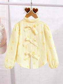 Elladie kids 女童条纹蝴蝶结装饰长袖衬衫 - 黃色 - 查看 3