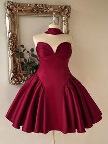 Lovelzi Gaun Tanpa Lengan Satin Burgundy Elegan Ukuran Plus, Cocok untuk Pesta Lajang, Prom, Pernikahan, Musim Wisuda, Liburan, dan Acara Prom. - Red Violet - View 2