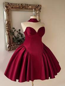 Lovelzi Gaun Tanpa Lengan Satin Burgundy Elegan Ukuran Plus, Cocok untuk Pesta Lajang, Prom, Pernikahan, Musim Wisuda, Liburan, dan Acara Prom. - Red Violet - View 5