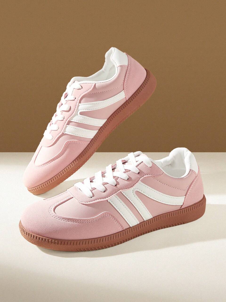 CUCCOO EASI Women's Flat Shoes Lace Up Casual Color Matching Go Out Wear Comfortable Board Shoes Pink Cute College Style