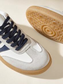 CUCCOO EASI Farbabgestimmte Retro-Moral-Trainingsschuhe für Damen, Low-Top Schnürschuhe mit Wildleder-Einsätzen, weiche rutschfeste Sohle für den täglichen Arbeitsweg, atmungsaktive und verschleißfeste Gummisohle, vielseitige lässige Sportschuhe für Studentinnen, leichte und bequeme Damen-Schuhe für alle vier Jahreszeiten - marineblau - Übersicht 8