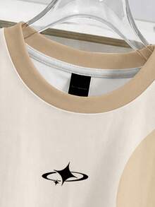 Manfinity Hypemode Camiseta de cuello redondo con bloques de color casual versátil para uso diario, vacaciones para hombres - Caqui - Ver 2