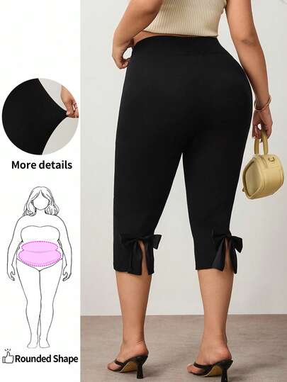 Enliva Leggings casuales negros para mujer de talla grande con lazo y abertura lateral, adecuados para verano, otoño, ocasiones lindas, vacaciones en la playa, estilo occidental, concierto de música country, campus, brunch, etc., para Body con forma de manzana y redondeado