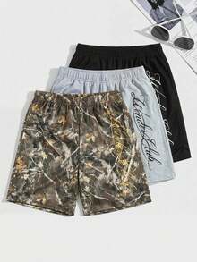 3pcs Kids Tween Boy Buy 1 Get 2 Set Casual College Comfortable Leaf Print Pattern Loose Knit Shorts, Black Shorts, Khaki Shorts, Camouflage Shorts, Cargo Pants, Y2k Set, Suitable For Spring And Summer, Outfits, Valentine's Day, Dates, Travel, Vacation, Family Gatherings, Back To School Season, Wedding Season, Dinner, Sports, Birthday Parties - Multicolor - View 4