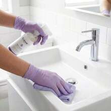 2/20/50/100 piezas Guantes desechables de nitrilo morados, sin látex, impermeables, antiestáticos, multiusos, sin polvo, adecuados para cocina, baño, hogar, tinte de cabello, salón de belleza, pintura, artes y manualidades, guantes protectores [Sin caja] - Púrpura malva - Ver 3