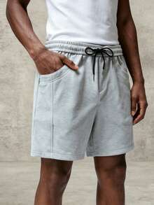 Manfinity Hypemode Men's Casual Solid Color Drawstring Waist Shorts - Grey - View 3