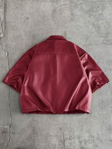 AXEPEAK Camisa casual versátil de uso diario con patrón de letras y abotonadura sencilla para hombres - Rojo - Ver 2