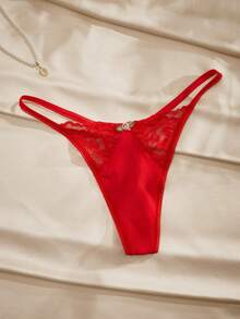 Contrast Lace G-String Lingerie Bridallingerie - Red - View 5