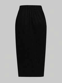 Elenzga Plus Size Women's Asymmetrical Waist Striped Patchwork Elegant Bodycon Skirt - Black and White - View 2