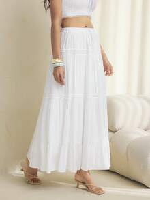 SHEIN Tall Women Plain And Simple Everyday Pleated Skirt - White - View 4