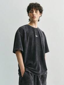 Sonviro 黑色休闲简约水洗效果T恤，带有“So What”字母补丁，适合夏季，朋友礼物 - 黑色 - 查看 4