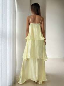 Aloruh Vestido azul de tirantes finos de unicolor elegante para vacaciones - Verde - Ver 4