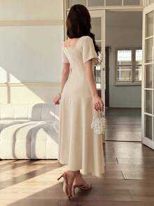 Feyla Women's 3D Floral Decor Fashion Elegant Romantic Date Brunch Dinner Date Mother Of The Bride Party Dress Beige Summer - Apricot - View 6