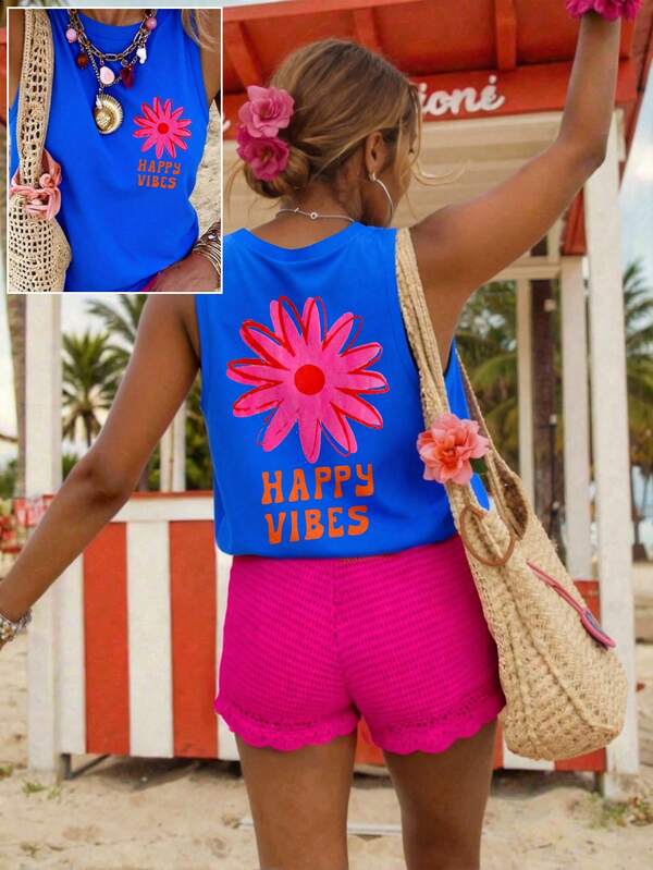 DrmWander Top casual versátil de uso diario para mujer talla grande con estampado de letras y flores