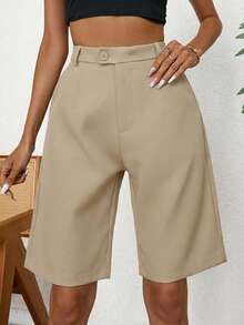 Aveloria Modichic Women's Tailored Pants High Waist Wide Leg A-Line Single Button Front Pleated Design With Side Pockets Elegant Business Casual Minimalist Beige Solid - Maroon - View 6