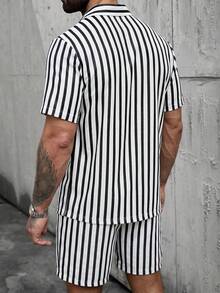 Manfinity CasualCool Men's Summer Casual Striped Shirt And Shorts Set - Multicolor - View 2