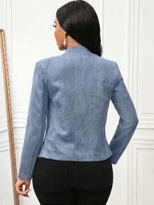 SHEIN Lady Women's Solid Color Long Sleeve Open Front Casual Jacket Office Business Dusty Blue Autumn - Blue - View 2