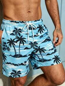 Naviga Onda Summer Plus Size Men's Palm Tree Print Pocket Beach Shorts Holiday / Vacation / Beach / Hawaii / Tropical / Swim /  Bathing - Baby Blue - View 6