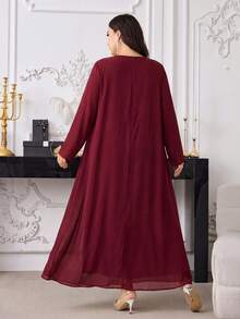 Al Najma Plus Size Women's Round Neck Long Sleeve Arabian Dress - Red Violet - View 2