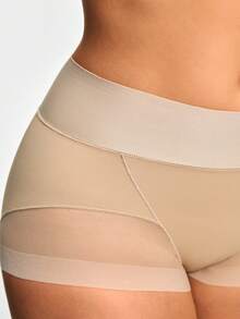 SHAPORA Shorts moldeadores de Body para mujer con malla de contraste de unicolor - Albaricoque - Ver 3