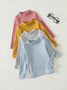 Cozy Pixies Baby Girl Solid Color Soft Knit Crew Neck Long Sleeve Pullover Tops 4pcs/Set - Multicolor - View 3