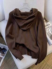 Resyla Women's Autumn/Winter Casual Hooded Long Sleeve Minimalist Versatile Sweater - Coffee Brown - View 2