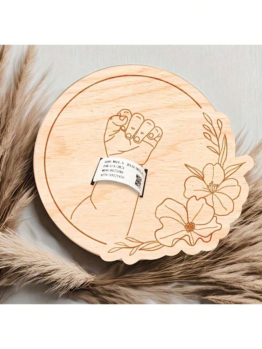 新生兒醫院手環刻字紀念收納架，個性化嬰兒禮物，雷射切割木纖維板，懷孕紀念手環
