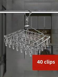 1PC Stainless Steel 40 Clips Polished Metal Swivel Hook Windproof Lock Detachable Clips Durable Sock Hanger Rustproof Heavy Duty Space Saving Multipurpose Laundry Drying Rack Indoor Outdoor Balcony Travel - Multicolor - View 8