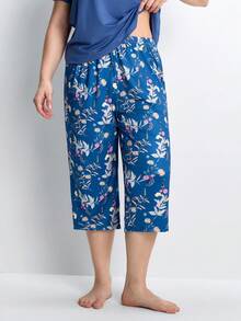 Slumbrini Conjunto de pijama de talla grande con estampado, cuello en V y manga corta - Azul Marino - Ver 8