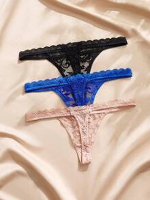 Charlaine Sexy Lace Trim Women's Thong Panties (3pcs/Pack) - Multicolor - View 2