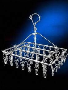 1PC Stainless Steel 40 Clips Polished Metal Swivel Hook Windproof Lock Detachable Clips Durable Sock Hanger Rustproof Heavy Duty Space Saving Multipurpose Laundry Drying Rack Indoor Outdoor Balcony Travel - Multicolor - View 9