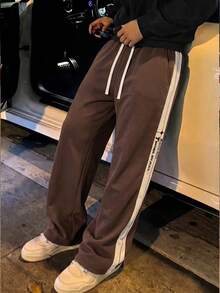 STEELVANCE Men's Drawstring Waist Colorblock Casual Versatile Daily Wear Sweatpants - Coffee Brown - View 1