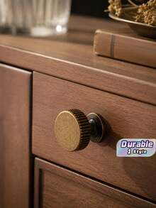 A Set Of 2 Knurled Drawer Pulls, Antique Bronze Cabinet Handles, Single-Hole Kitchen And Bedroom Hardware, Vintage Knobs For Wardrobe/Dresser. - Antique Brass - View 1