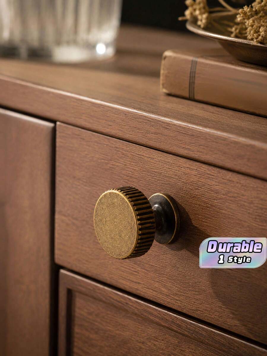 A Set Of 2 Knurled Drawer Pulls, Antique Bronze Cabinet Handles, Single-Hole Kitchen And Bedroom Hardware, Vintage Knobs For Wardrobe/Dresser. - Antique Brass - View 1