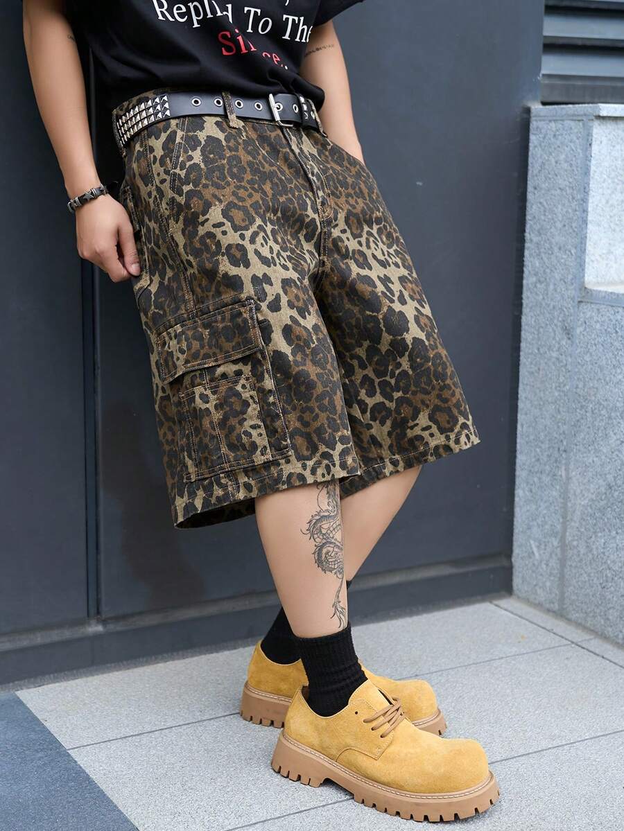 Manfinity EMRG 男士休閒街頭風豹紋迷彩牛仔短褲 - 彩色 - 查看 1