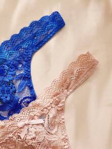 Charlaine Sexy Lace Trim Women's Thong Panties (3pcs/Pack) - Multicolor - View 4