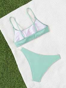 Swim Mod Women's 2 Pieces Bikini Swimsuit Set, Double Strap, Casual Versatile Swimwear For Island Beach Vacation - Mint Green - View 4