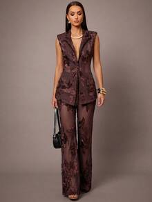 Silquee Women's Brown Embroidered Jacquard Trousers – Versatile, Stylish, And Comfortable For Commuting And Travel (Elegant Business/Workwear) - Coffee Brown - View 3