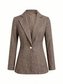 SHEIN Clasi 女款金屬鈕扣長袖西裝外套與寬鬆長褲兩件套 - 鏽棕色 - 查看 6