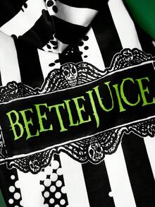Beetlejuice X SHEIN 1件裝印花圖案寵物連帽衛衣，貓咪衣服，狗狗衣服，尺寸XXS-XXXXL，特小號，特大號，條紋，Logo，Underworld大魔導師 - 黑色 - 查看 2